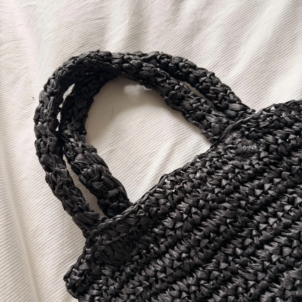 LOFT Black Raffia Straw Bucket Bag - Like New - Picture 4 of 6